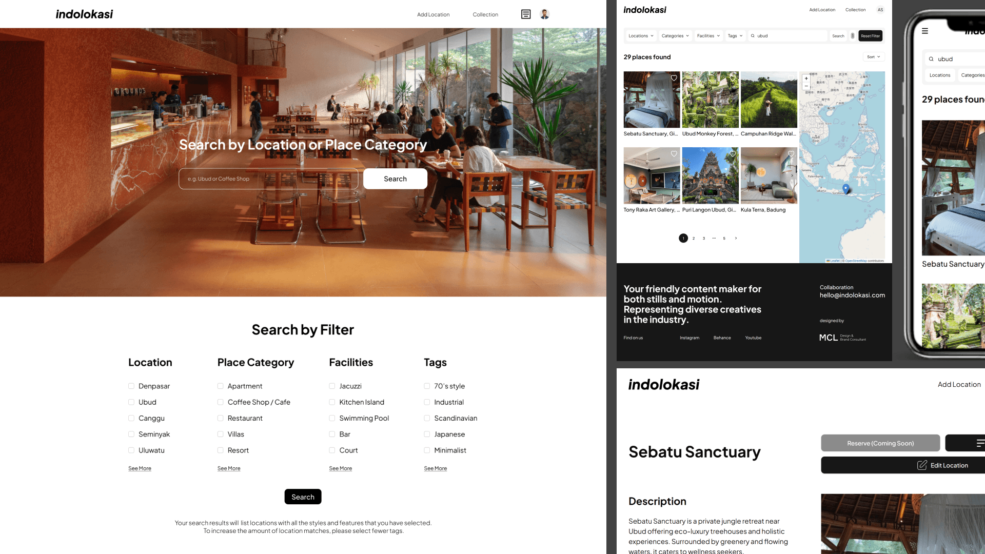 Indolocation Landing Page and Search Interface